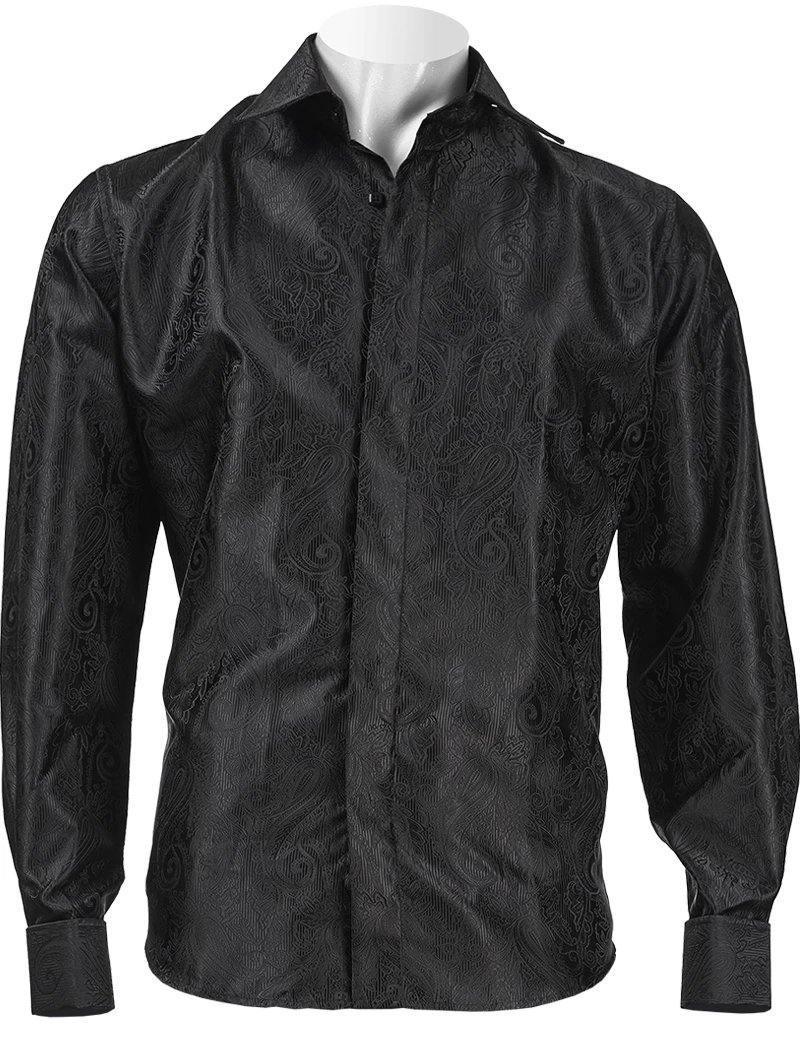 Long Sleeve Black Paisley Jacquard Shirt - Upscale Men's Fashion