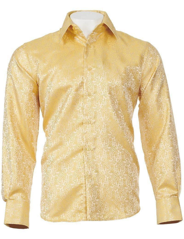 Long Sleeve Light Gold Paisley Jacquard Shirt - Upscale Men's Fashion