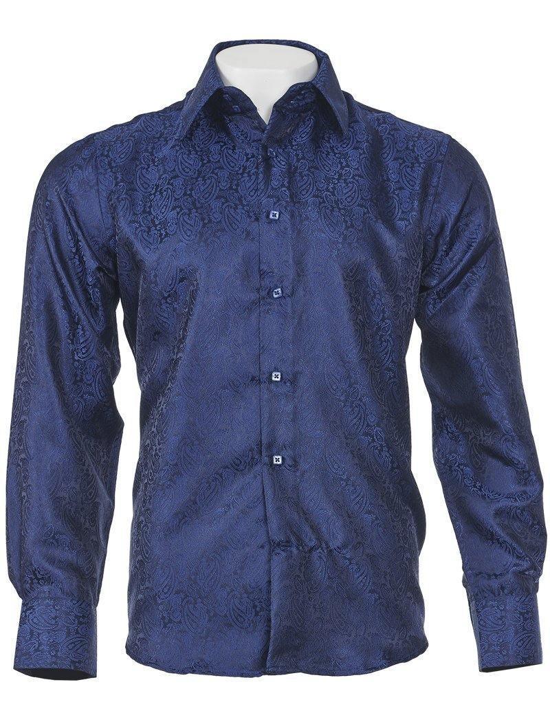 Long Sleeve Light Navy Paisley Jacquard Shirt - Upscale Men's Fashion