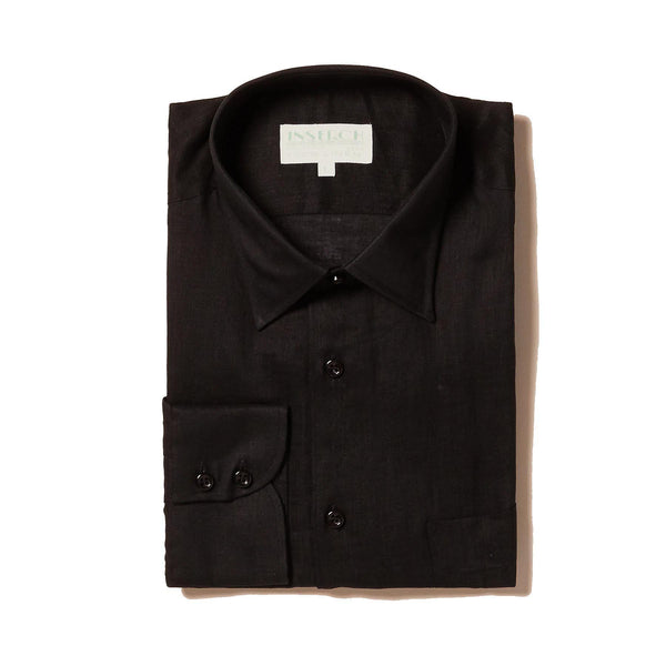 Long Sleeve Premium 100% Linen Yarn-Dye Solid Black Shirt - Upscale Men's Fashion