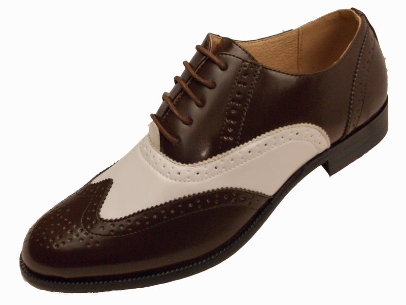 Majestic Men's Wingtip Two Tone Oxford Brown and White Spectator Dress Shoes - Upscale Men's Fashion