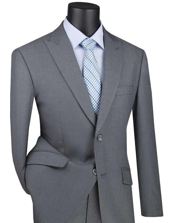 Medium Gray Modern Fit Peak Lapel Suit - Upscale Men's Fashion