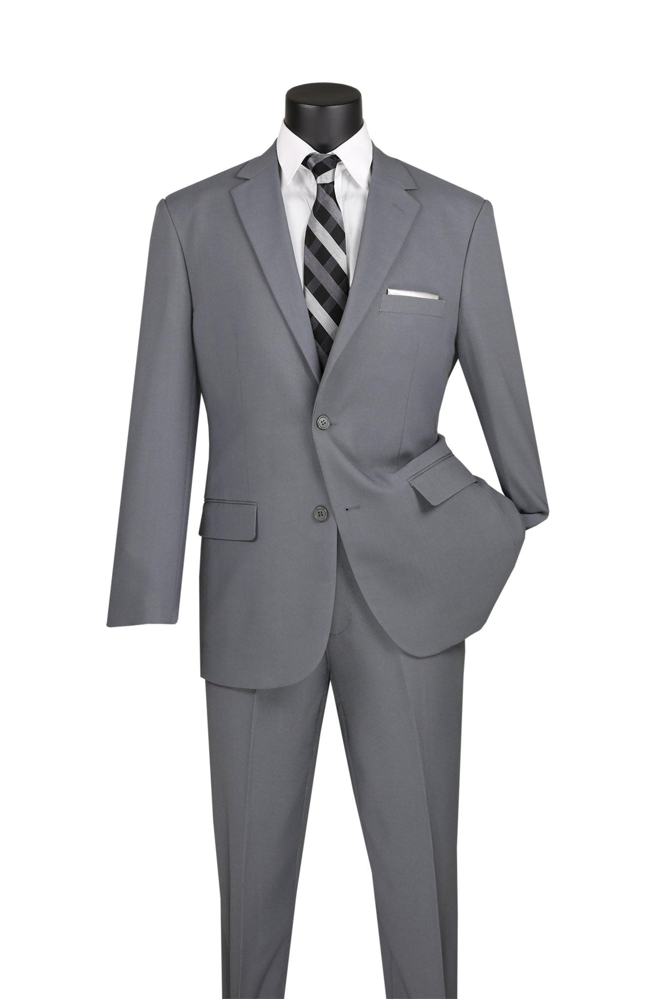 Essential Poplin Collection-Medium Grey Regular Fit 2 Piece Suit - Upscale Men's Fashion