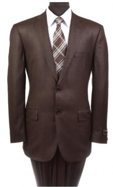 Men's 2-PC Wool Suit Regular Fit-Brown - Upscale Men's Fashion