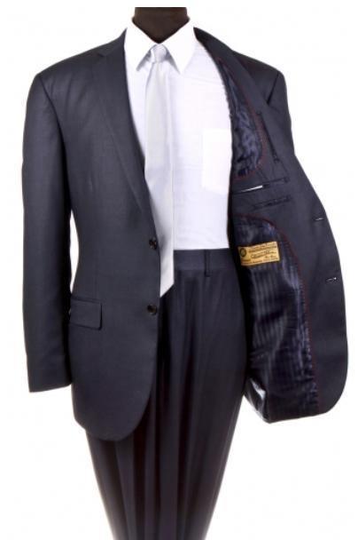 Men's 2-PC Wool Suit Regular Fit-Navy - Upscale Men's Fashion