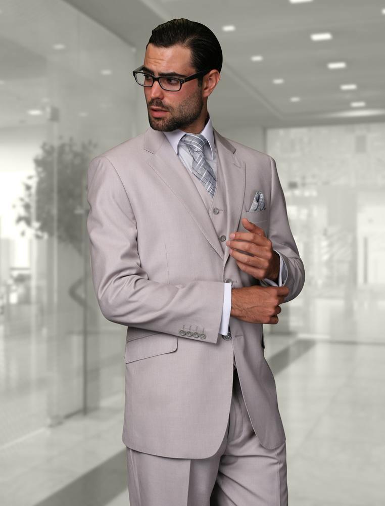Men's 3 Piece Tailored Fit Wool Suit by Statement Color Ash - Upscale Men's Fashion