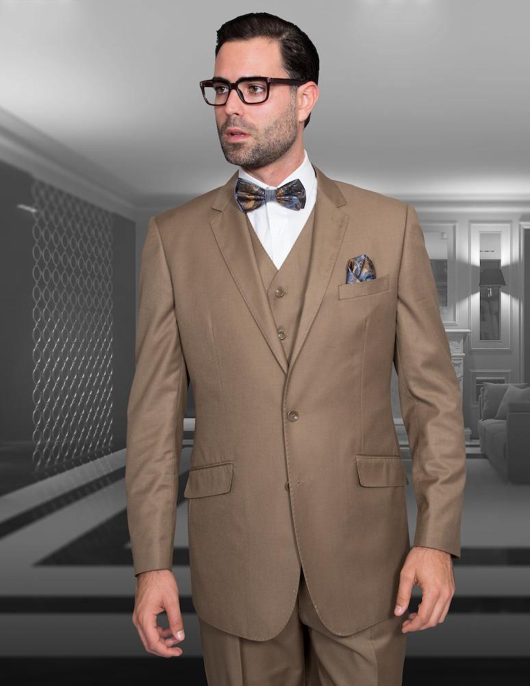 Men's 3 Piece Tailored Fit Wool Suit by Statement Color Bronze - Upscale Men's Fashion