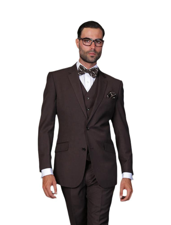 Men's 3 Piece Tailored Fit Wool Suit by Statement Color Brown - Upscale Men's Fashion