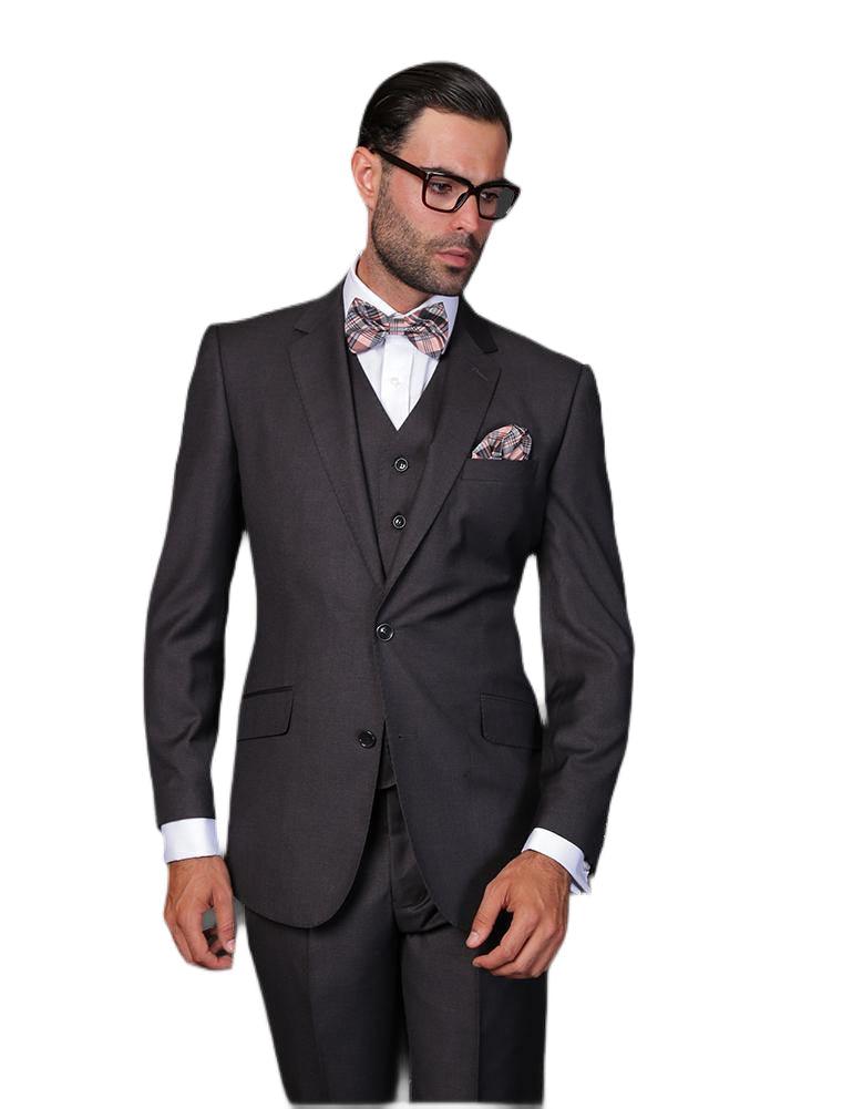 Men's 3 Piece Tailored Fit Wool Suit by Statement color Charcoal - Upscale Men's Fashion