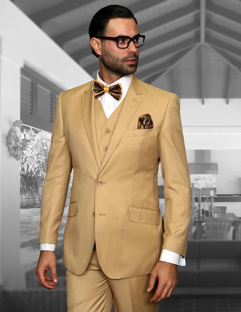 Men's 3 Piece Tailored Fit Wool Suit by Statement Color Chestnut - Upscale Men's Fashion