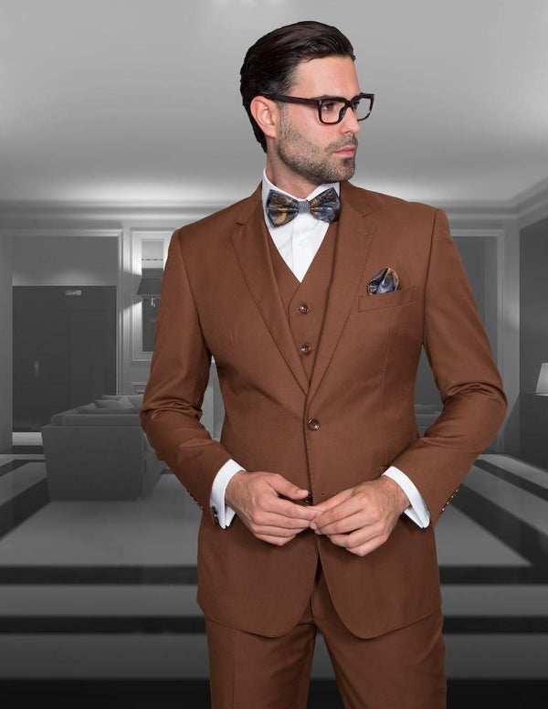 Men's 3 Piece Tailored Fit Wool Suit by Statement Color Copper - Upscale Men's Fashion