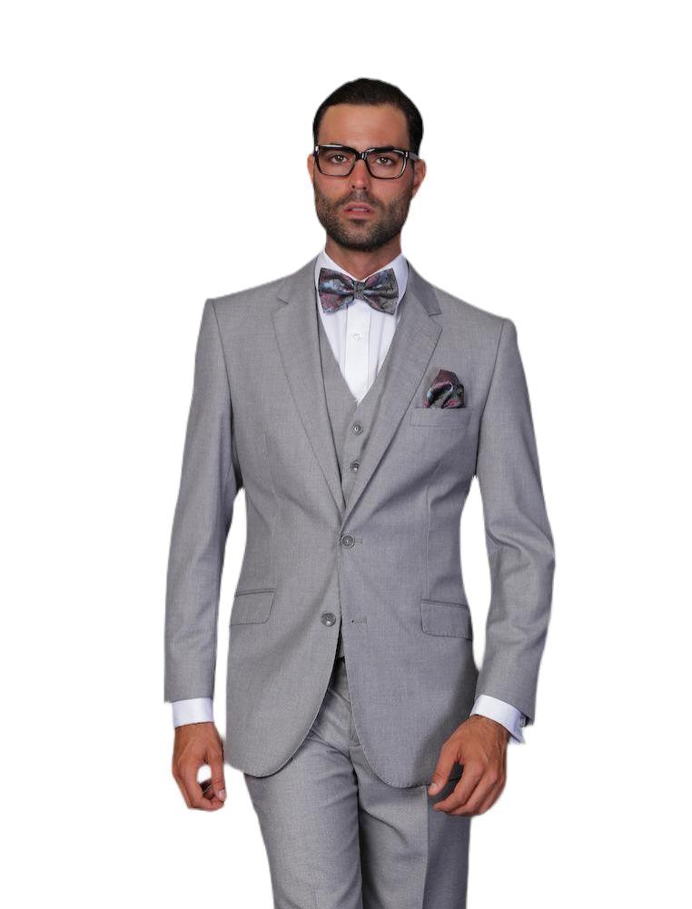 Men's 3 Piece Tailored Fit Wool Suit by Statement Color Grey - Upscale Men's Fashion