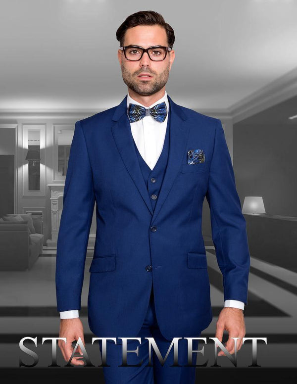Men's 3 Piece Tailored Fit Wool Suit by Statement Color Sapphire - Upscale Men's Fashion