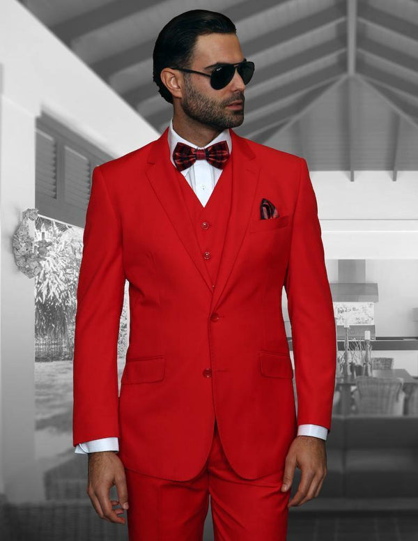 Men's 3 Piece Tailored Fit Wool Suit by Statement-Red - Upscale Men's Fashion
