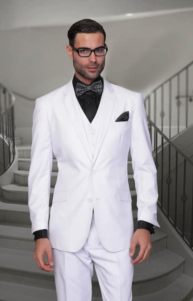 Men's 3 Piece Tailored Fit Wool Suit by Statement-White - Upscale Men's Fashion