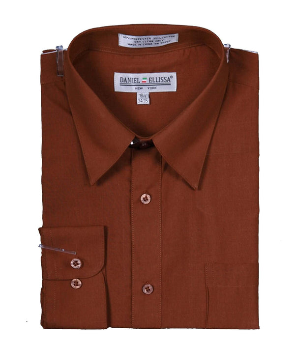 Men's Basic Dress Shirt with Convertible Cuff, Brown - Upscale Men's Fashion