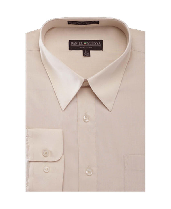 Men's Basic Dress Shirt with Convertible Cuff -Color BEIGE - Upscale Men's Fashion