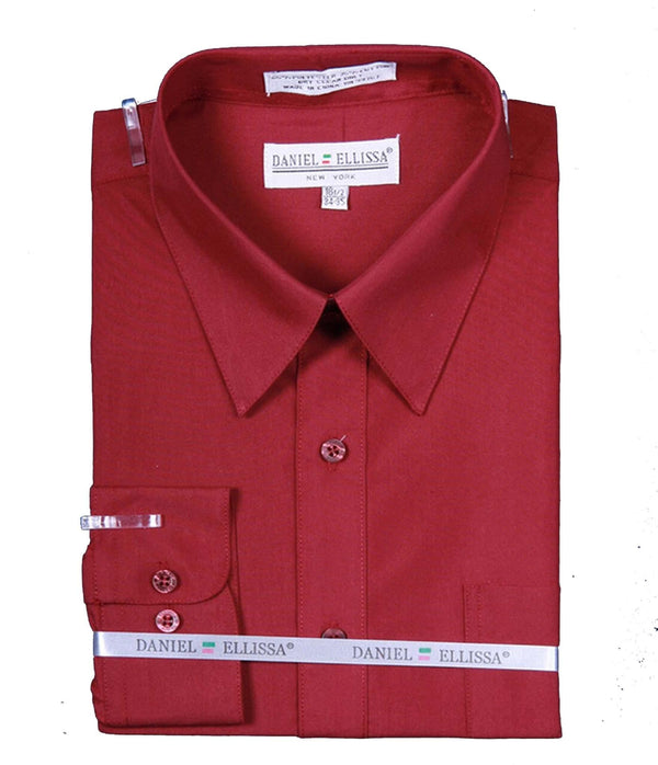 Men's Basic Dress Shirt with Convertible Cuff -Color Burgundy - Upscale Men's Fashion