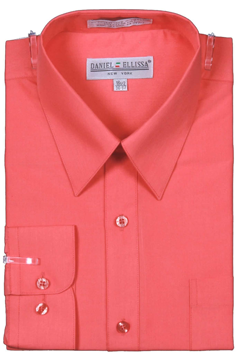 Men's Basic Dress Shirt with Convertible Cuff -Color Coral - Upscale Men's Fashion