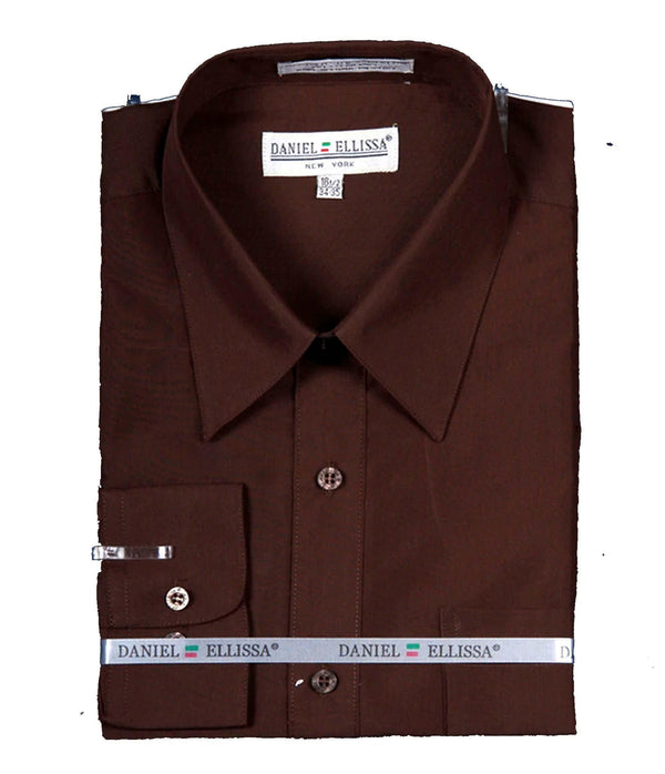 Men's Basic Dress Shirt with Convertible Cuff -Color Dark Brown - Upscale Men's Fashion