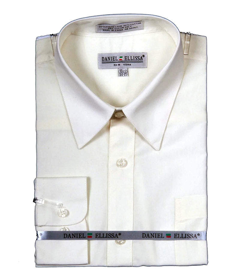 Men's Basic Dress Shirt with Convertible Cuff -Color Ivory - Upscale Men's Fashion