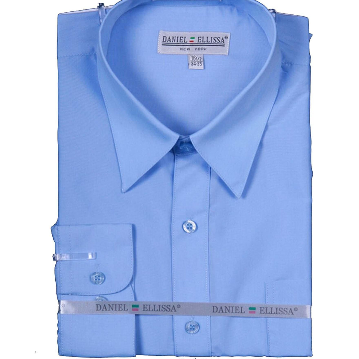 Men's Basic Dress Shirt with Convertible Cuff -Color Light Blue, 17–17.5 Neck – 35/36 Sleeve