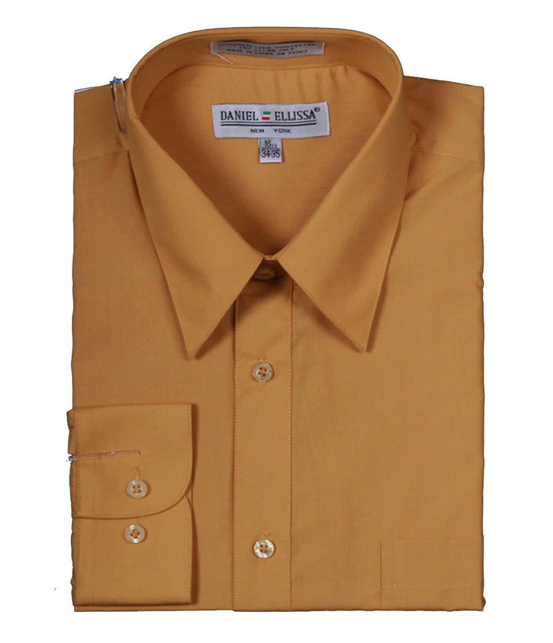 Men's Basic Dress Shirt with Convertible Cuff -Color Mustard - Upscale Men's Fashion