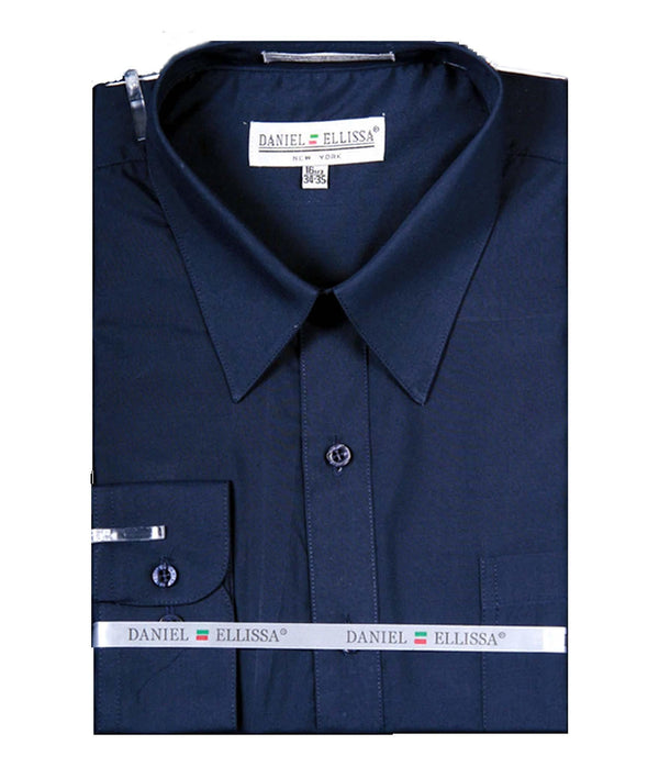 Men's Basic Dress Shirt with Convertible Cuff -Color Navy - Upscale Men's Fashion