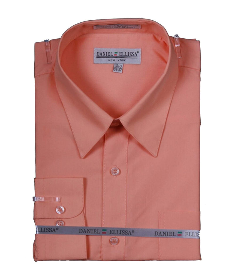 Men's Basic Dress Shirt with Convertible Cuff -Color Peach - Upscale Men's Fashion