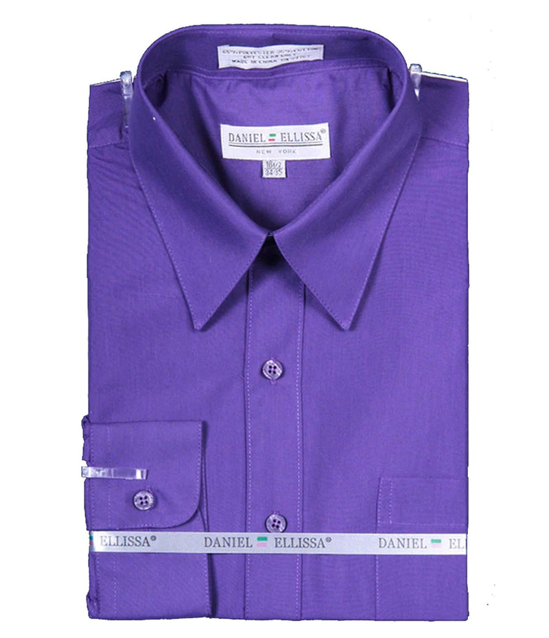 Men's Basic Dress Shirt with Convertible Cuff -Color Purple - Upscale Men's Fashion