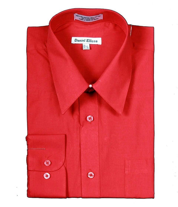 Men's Basic Dress Shirt with Convertible Cuff -Color Red - Upscale Men's Fashion
