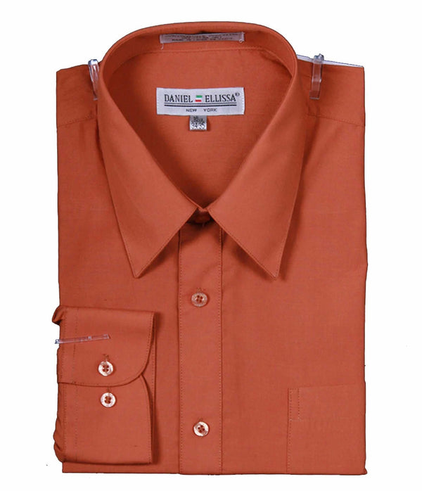 Men's Basic Dress Shirt with Convertible Cuff -Color Rust - Upscale Men's Fashion