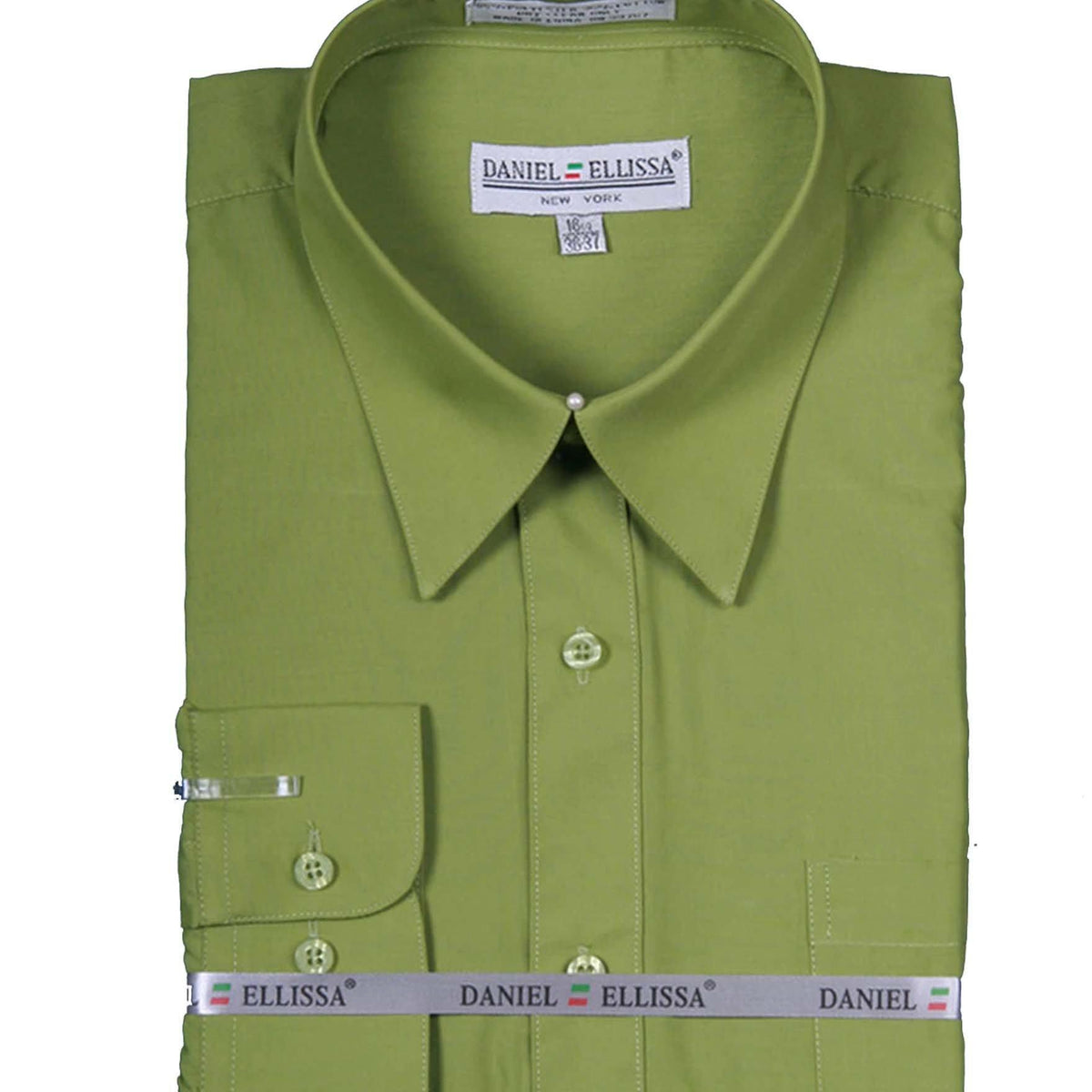 Men's Basic Dress Shirt with Convertible Cuff -Dark Lime
