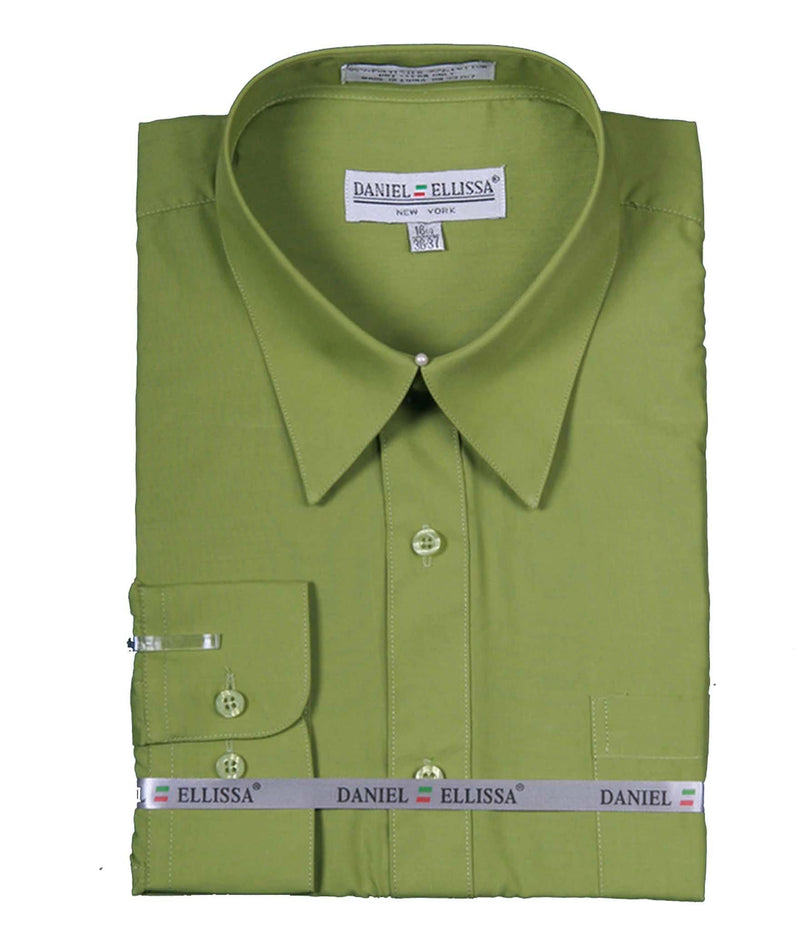 Men's Basic Dress Shirt with Convertible Cuff -Dark Lime - Upscale Men's Fashion