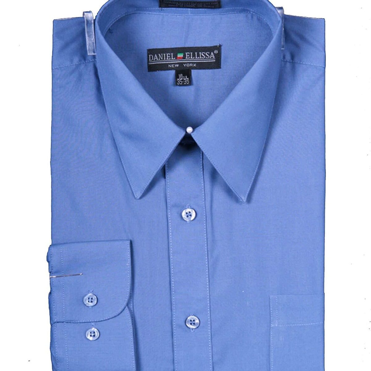 Men's Basic Dress Shirt with Convertible Cuff -Denim Blue, 16–16.5 Neck – 35/36 Sleeve