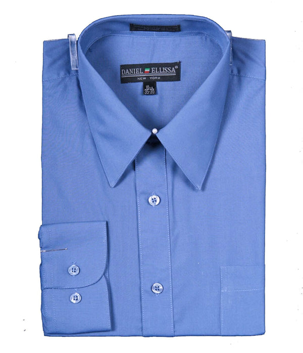 Men's Basic Dress Shirt with Convertible Cuff -Denim Blue - Upscale Men's Fashion