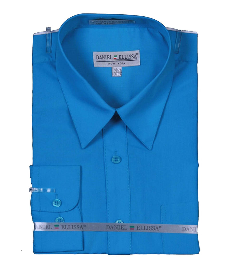Men's Basic Dress Shirt with Convertible Cuff -Turquoise - Upscale Men's Fashion