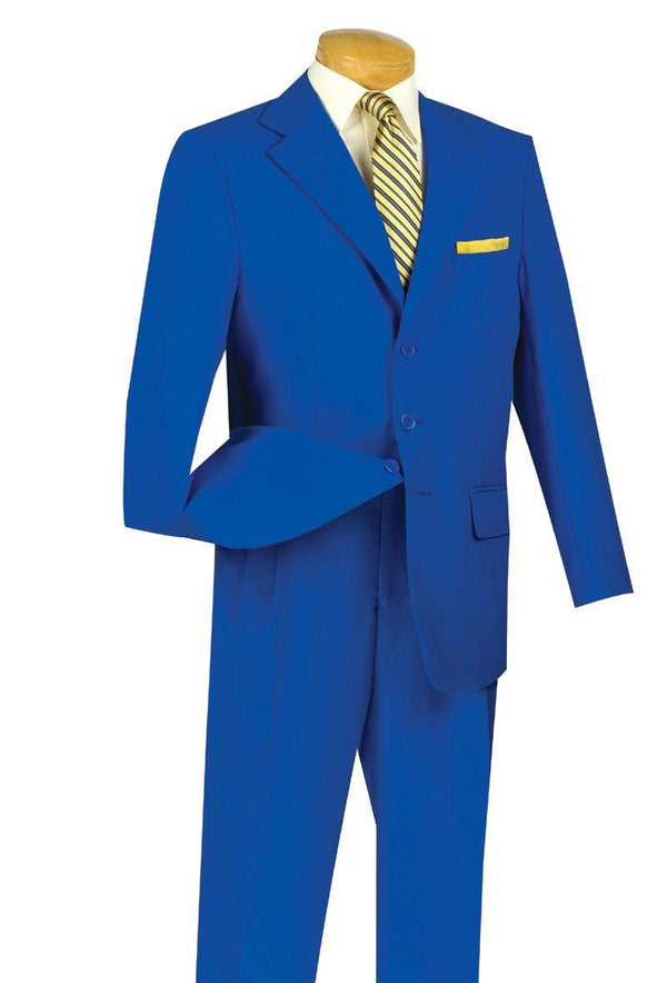 Men's Basic Two Piece, 3 buttons Suit Color Royal Blue - Upscale Men's Fashion
