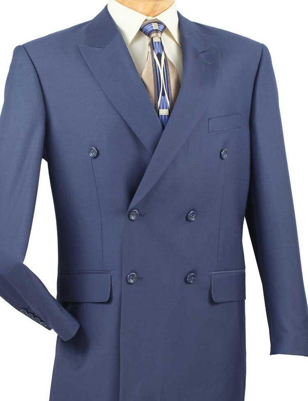 Men's Executive Double Breasted Suit Solid Blue - Upscale Men's Fashion