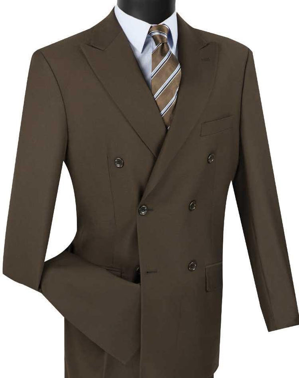 Men's Executive Double Breasted Suit Solid Brown - Upscale Men's Fashion