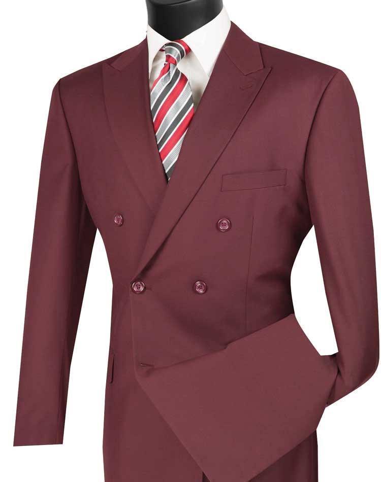 Men's Executive Double Breasted Suit Solid Burgundy - Upscale Men's Fashion