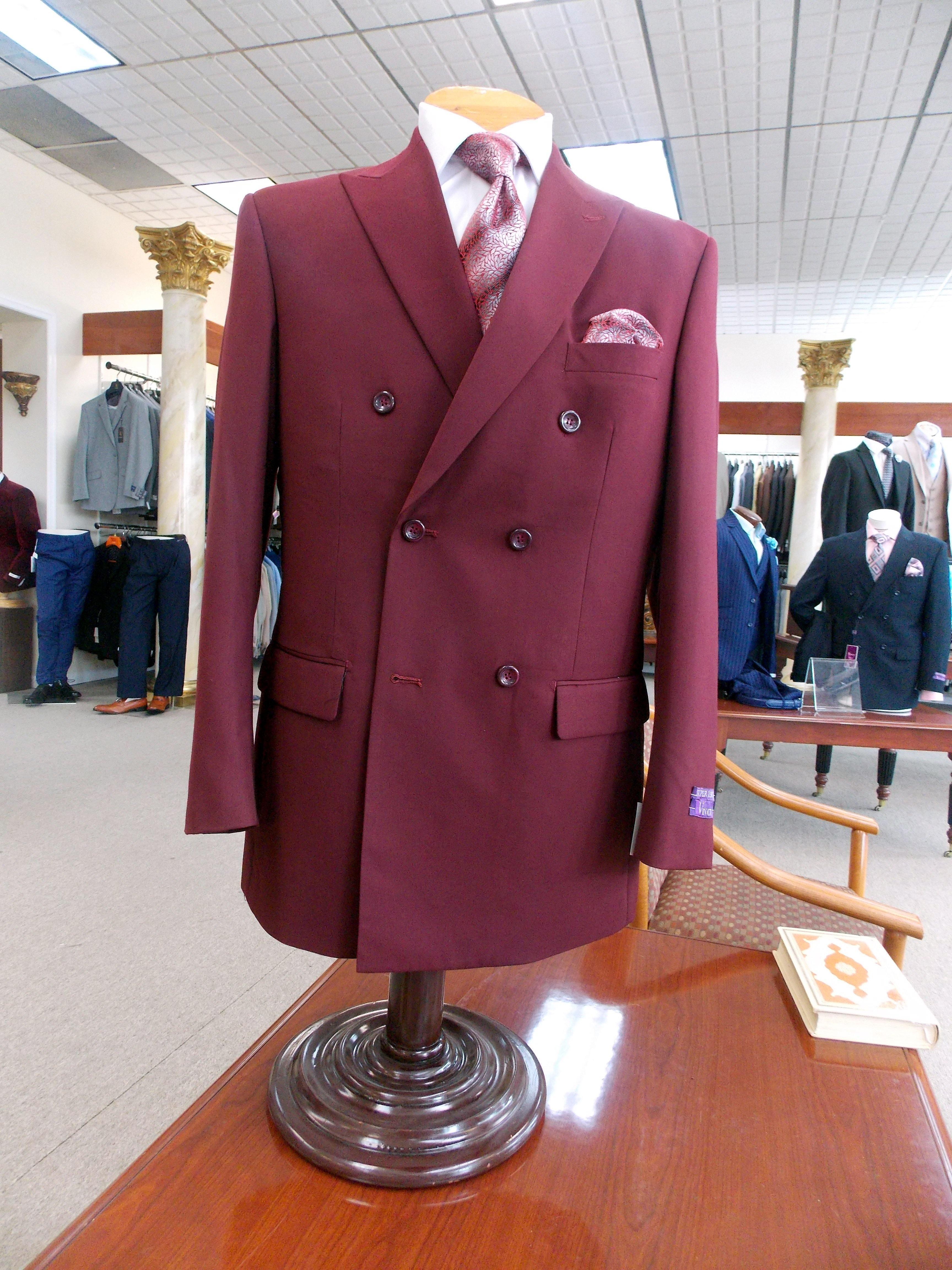 Men's Executive Double Breasted Suit Solid Burgundy - Upscale Men's Fashion