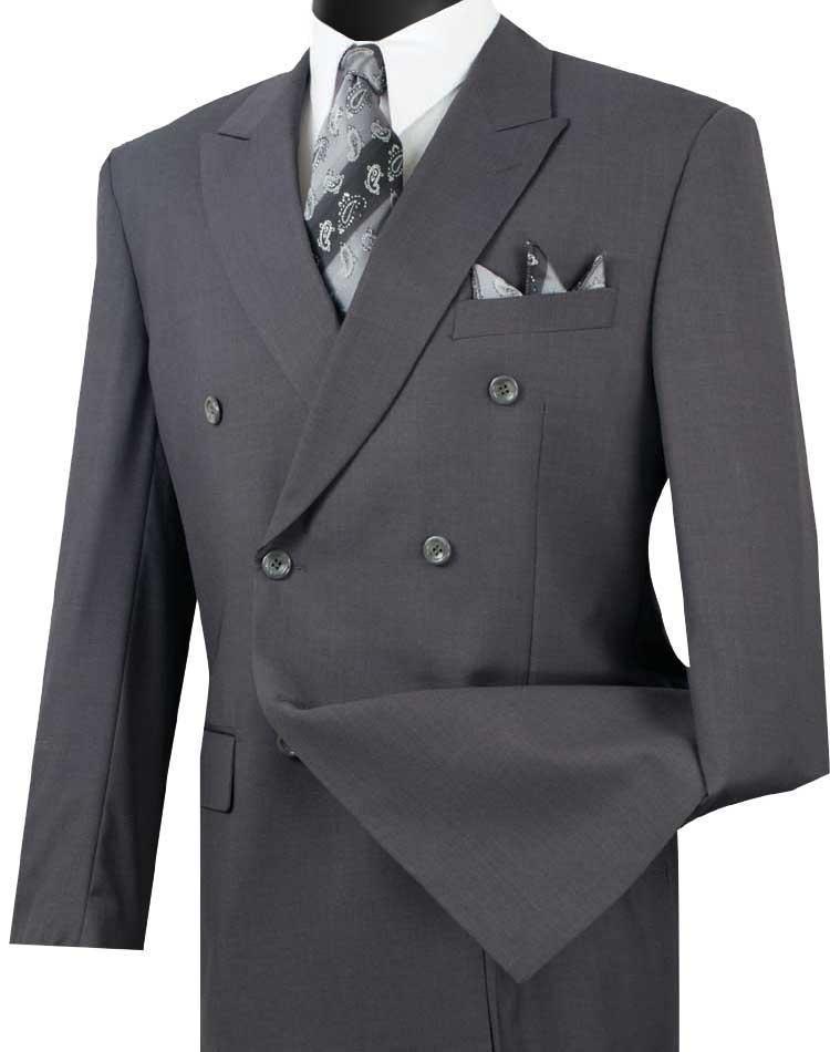 Men's Executive Double Breasted Suit Solid Heather Gray - Upscale Men's Fashion