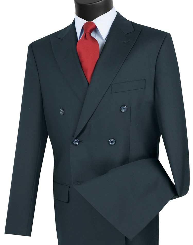 Men's Executive Double Breasted Suit Solid Navy - Upscale Men's Fashion