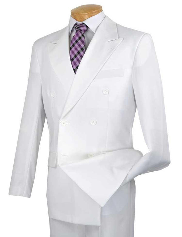 Men's Executive Double Breasted Suit Solid White - Upscale Men's Fashion
