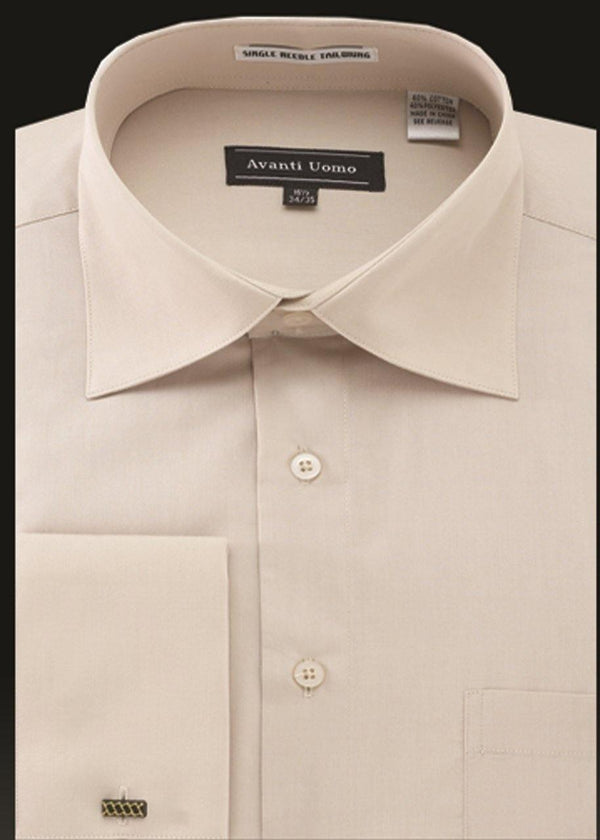 Men's French Cuff Dress Shirt Spread Collar- BEIGE - Upscale Men's Fashion