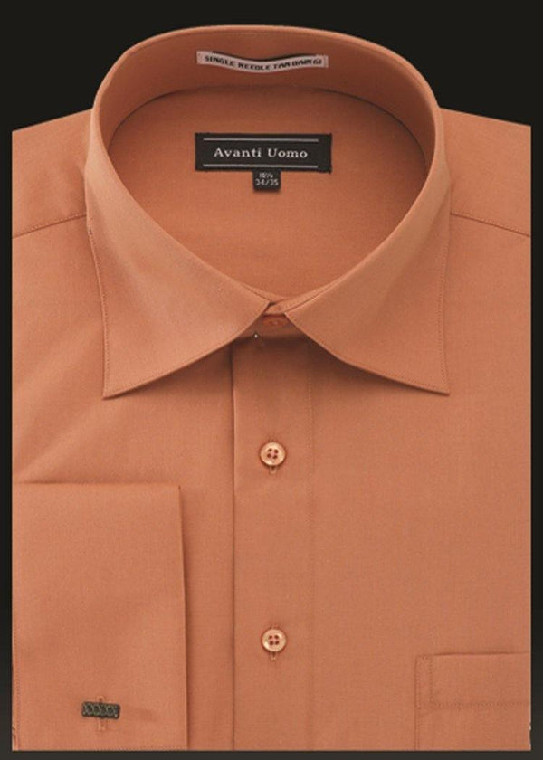 Men's French Cuff Dress Shirt Spread Collar- Burnt Orange - Upscale Men's Fashion