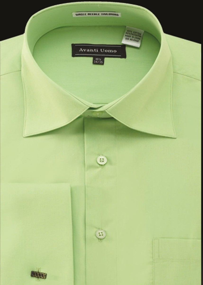 Men's French Cuff Dress Shirt Spread Collar- Color Apple Green, 2X-Large (Neck 18-18  Sleeves 34/35)