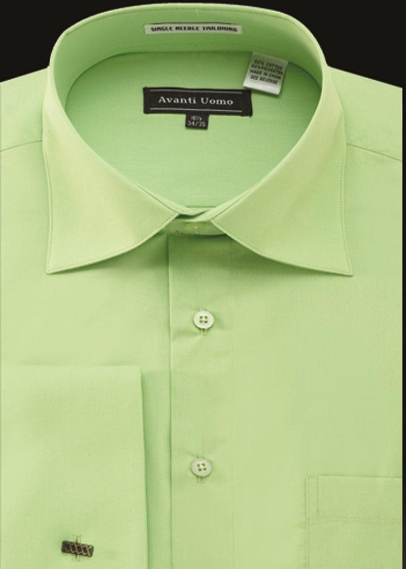 Men's French Cuff Dress Shirt Spread Collar- Color Apple Green - Upscale Men's Fashion