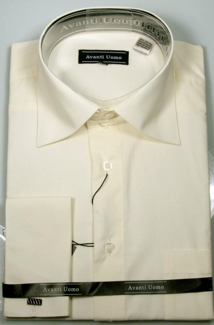 Men's French Cuff Dress Shirt Spread Collar- Color Ecru - Upscale Men's Fashion